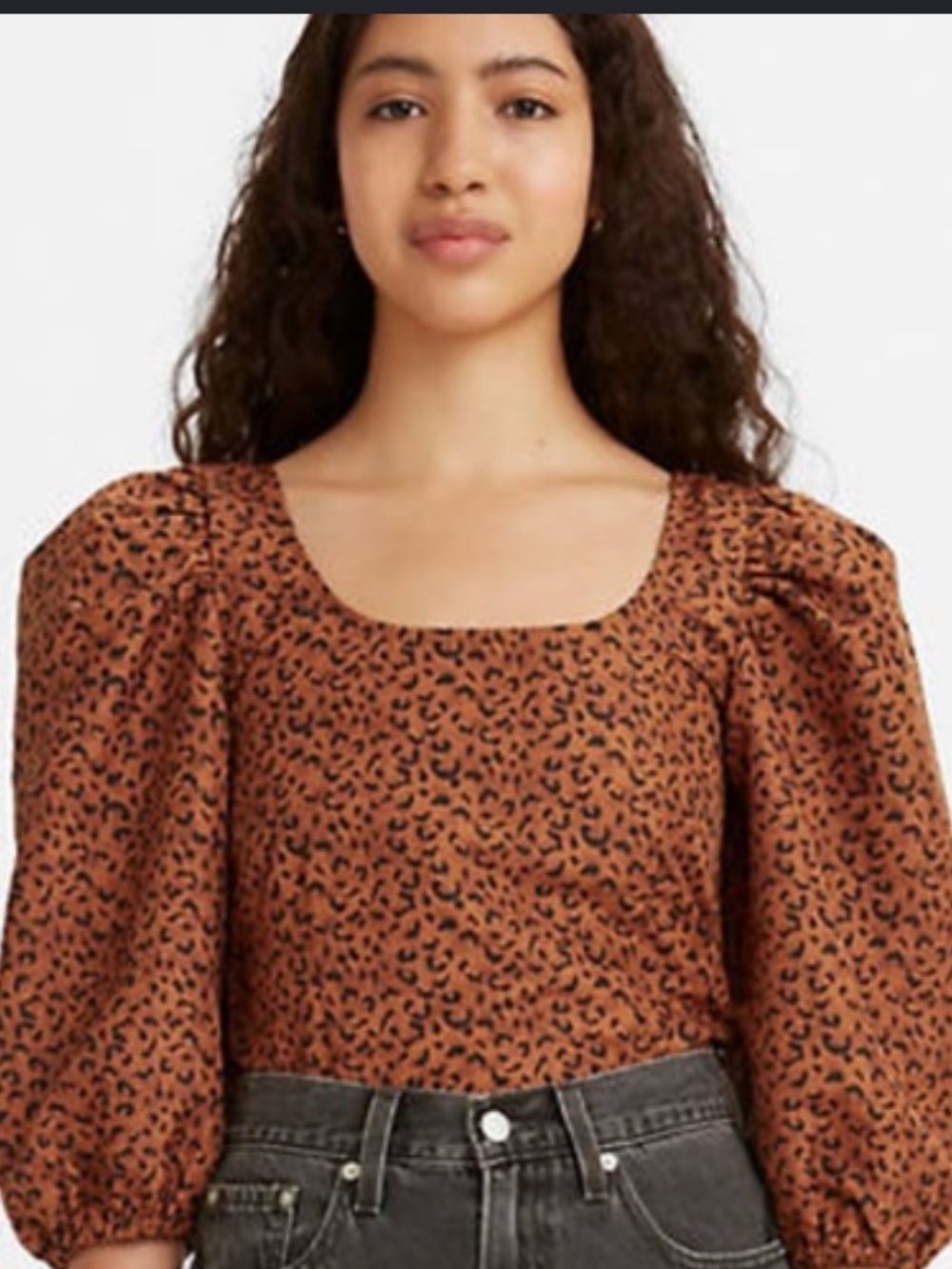 Levi's Leopard-Print Puff Sleeve Cropped Top in Rust Orange Size Large
